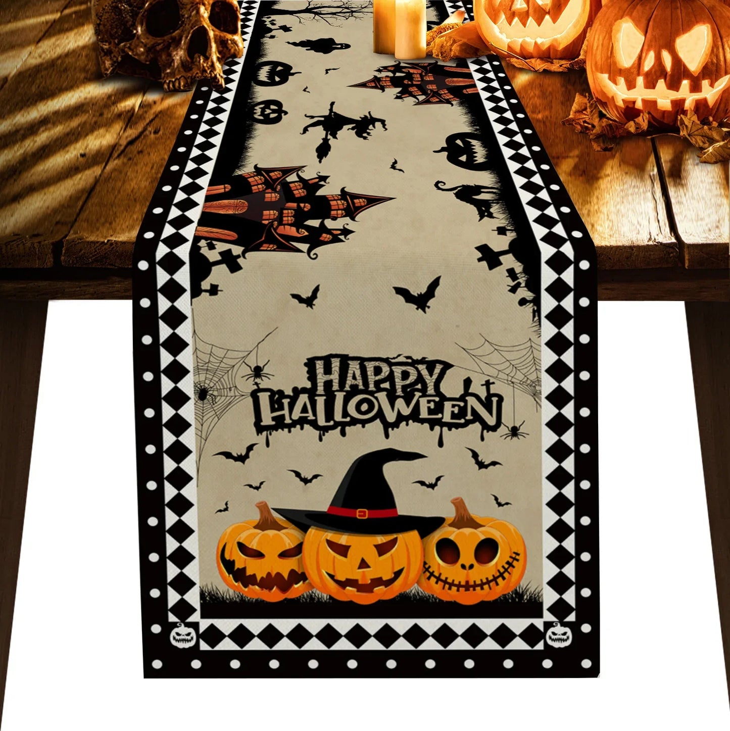 Halloween Horror Pumpkin Bat Linen Table Runners Kitchen Decor Reusable Table Runner for Dining Table Halloween Decorations