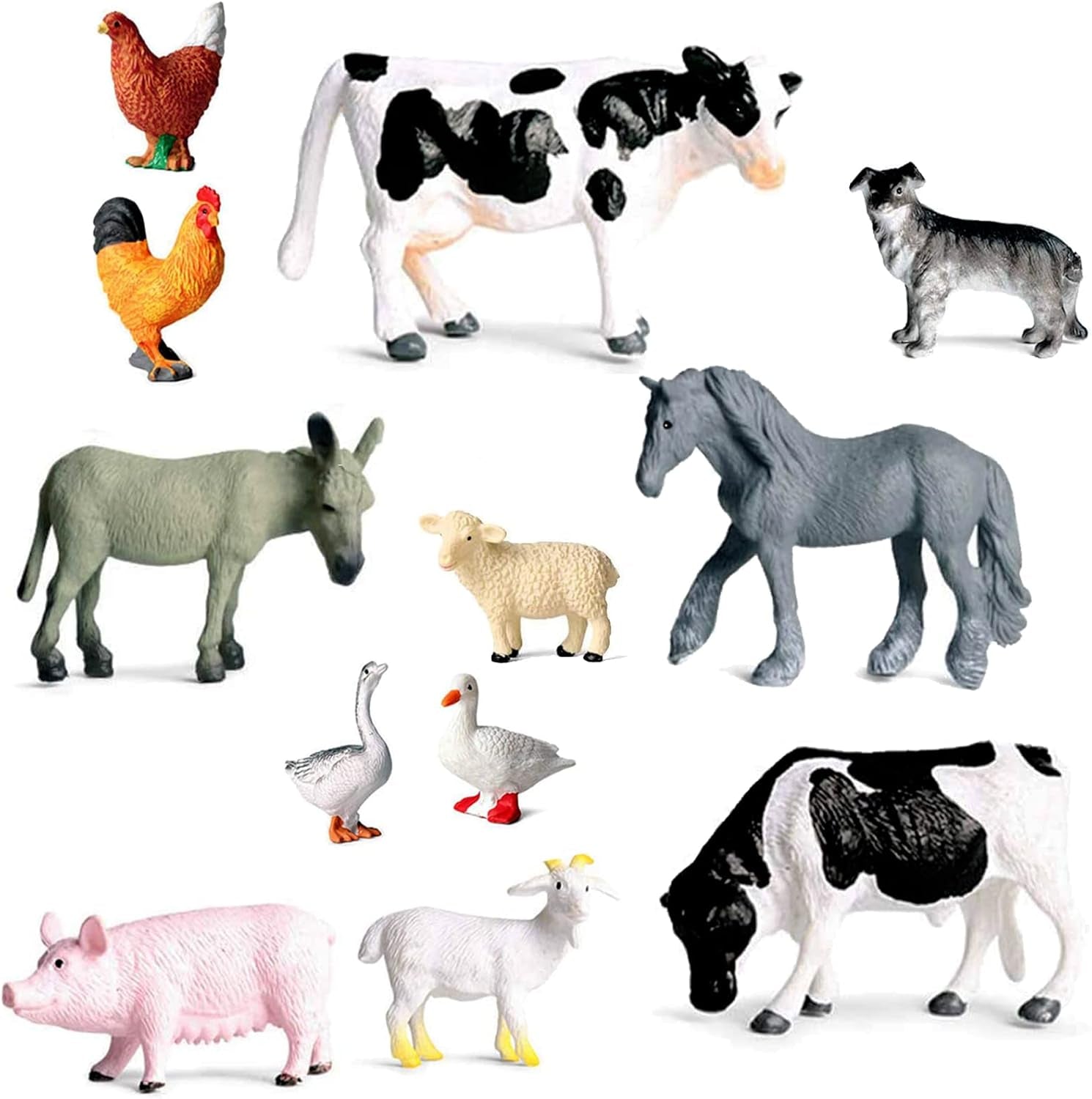 Farm Animals Toys, Mini Realistic Simulation Plastic Learning Educational Playset Party Favors Bath Toys Cupcake Toppers 12 Animal Statues Horse, Dog, Pig, Cow, Chicken, Duck, Animal Figures