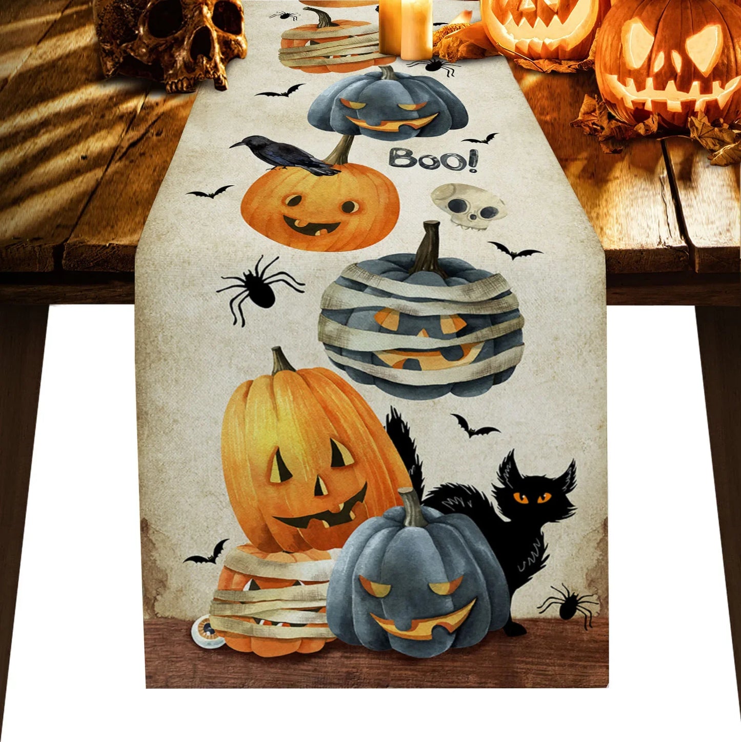 Halloween Horror Pumpkin Bat Linen Table Runners Kitchen Decor Reusable Table Runner for Dining Table Halloween Decorations