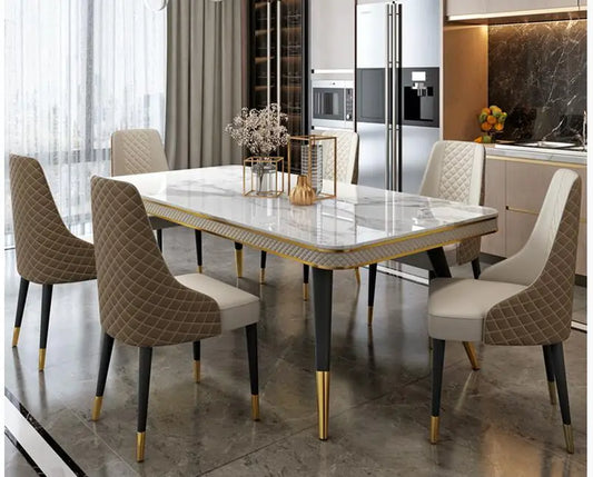 Marble Countertop Dining Table and Chair Combination Rectangular Light Luxury Dining Table