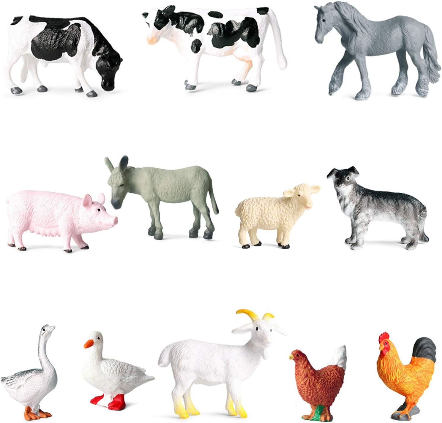 Farm Animals Toys, Mini Realistic Simulation Plastic Learning Educational Playset Party Favors Bath Toys Cupcake Toppers 12 Animal Statues Horse, Dog, Pig, Cow, Chicken, Duck, Animal Figures