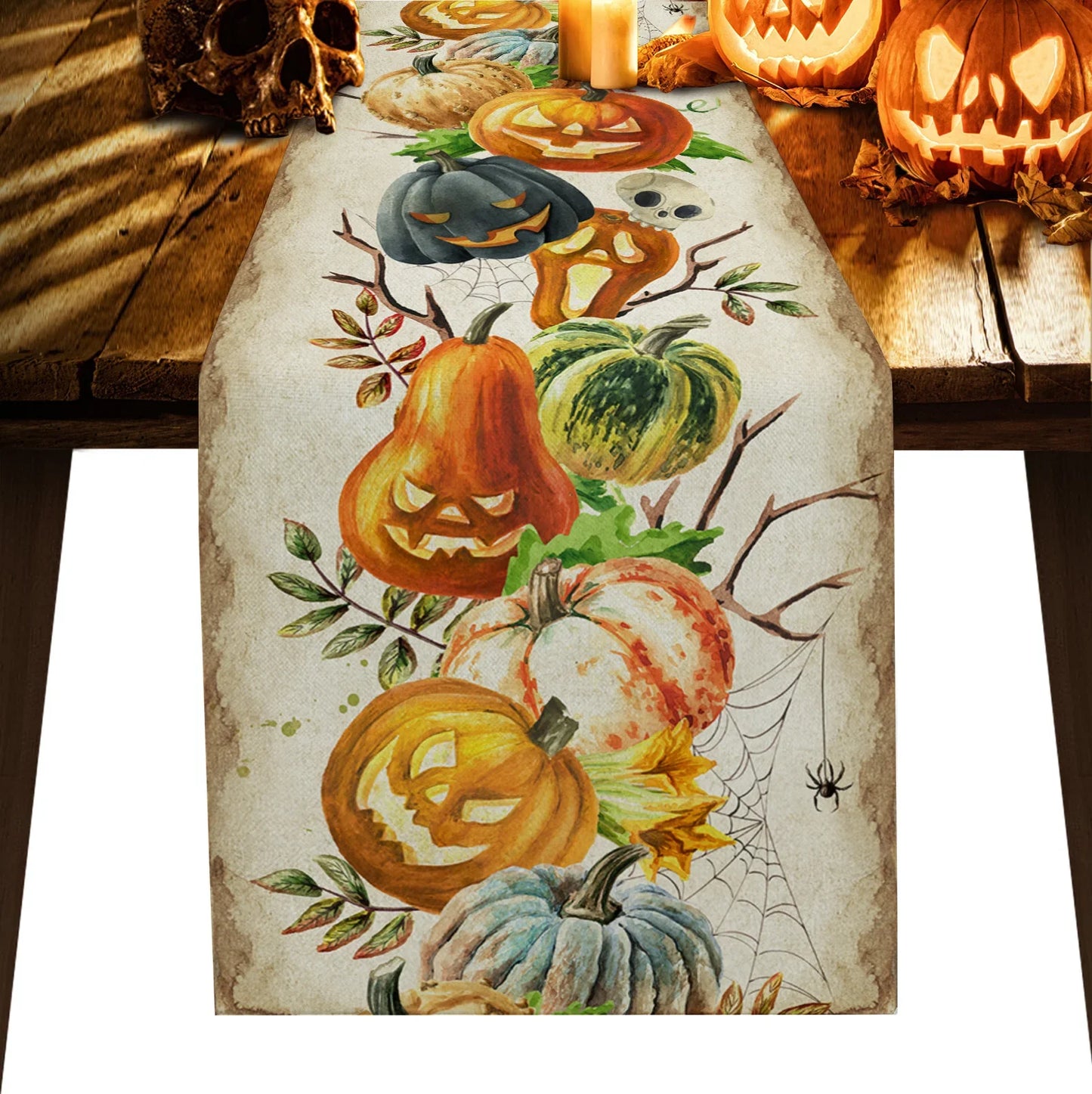 Halloween Horror Pumpkin Bat Linen Table Runners Kitchen Decor Reusable Table Runner for Dining Table Halloween Decorations