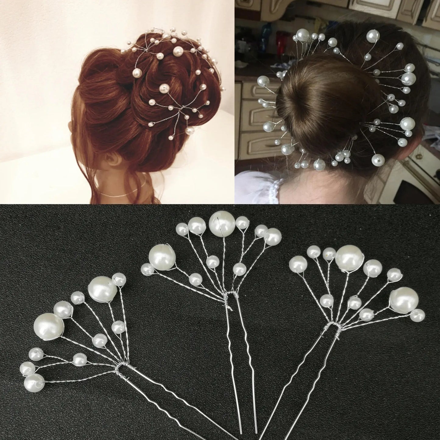 Pearls Wedding Hair Comb Bridal Hair Pins Clips Set Women Hair Jewelry Accessories Handmade Headpieces Women Hair Ornaments