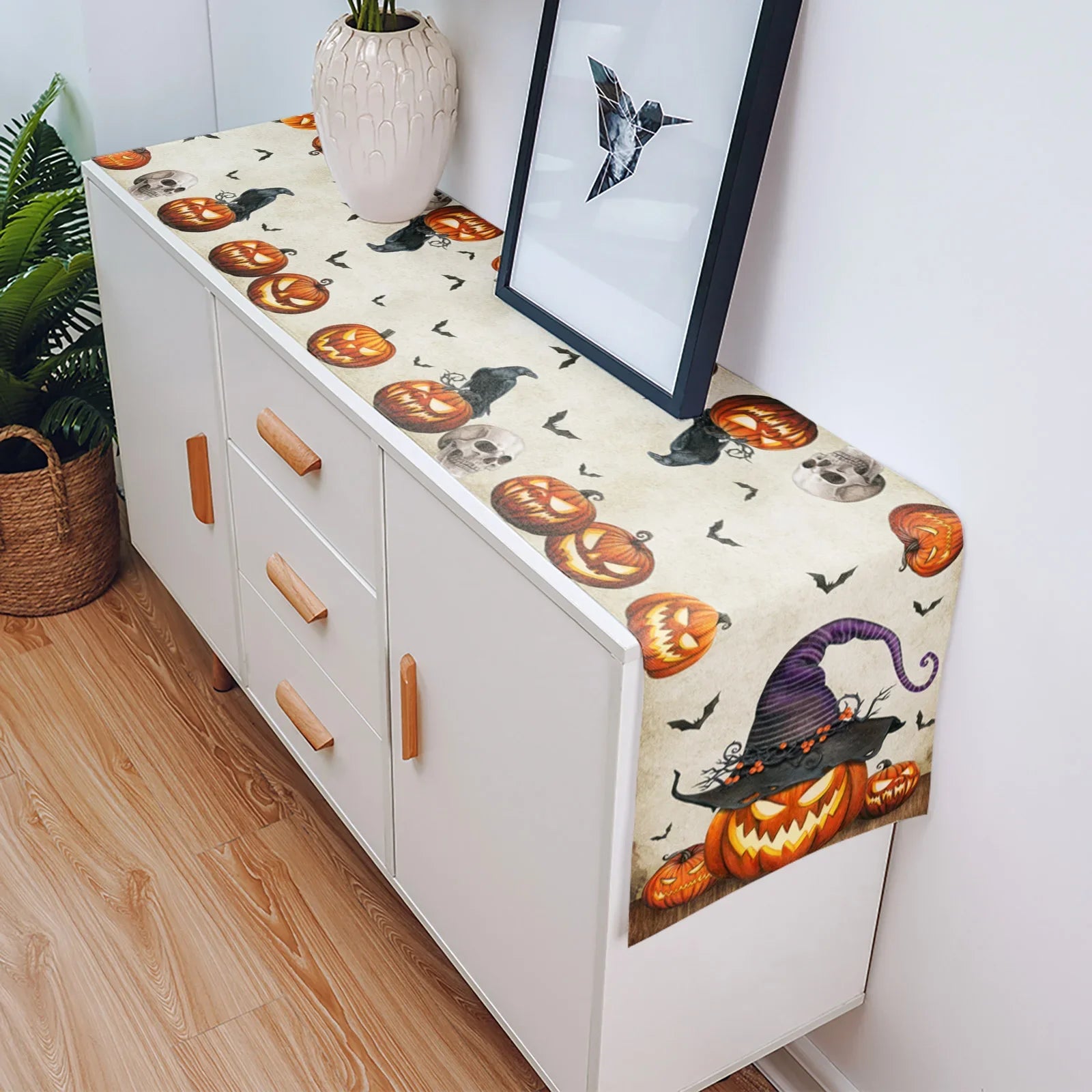 Halloween Horror Pumpkin Bat Linen Table Runners Kitchen Decor Reusable Table Runner for Dining Table Halloween Decorations