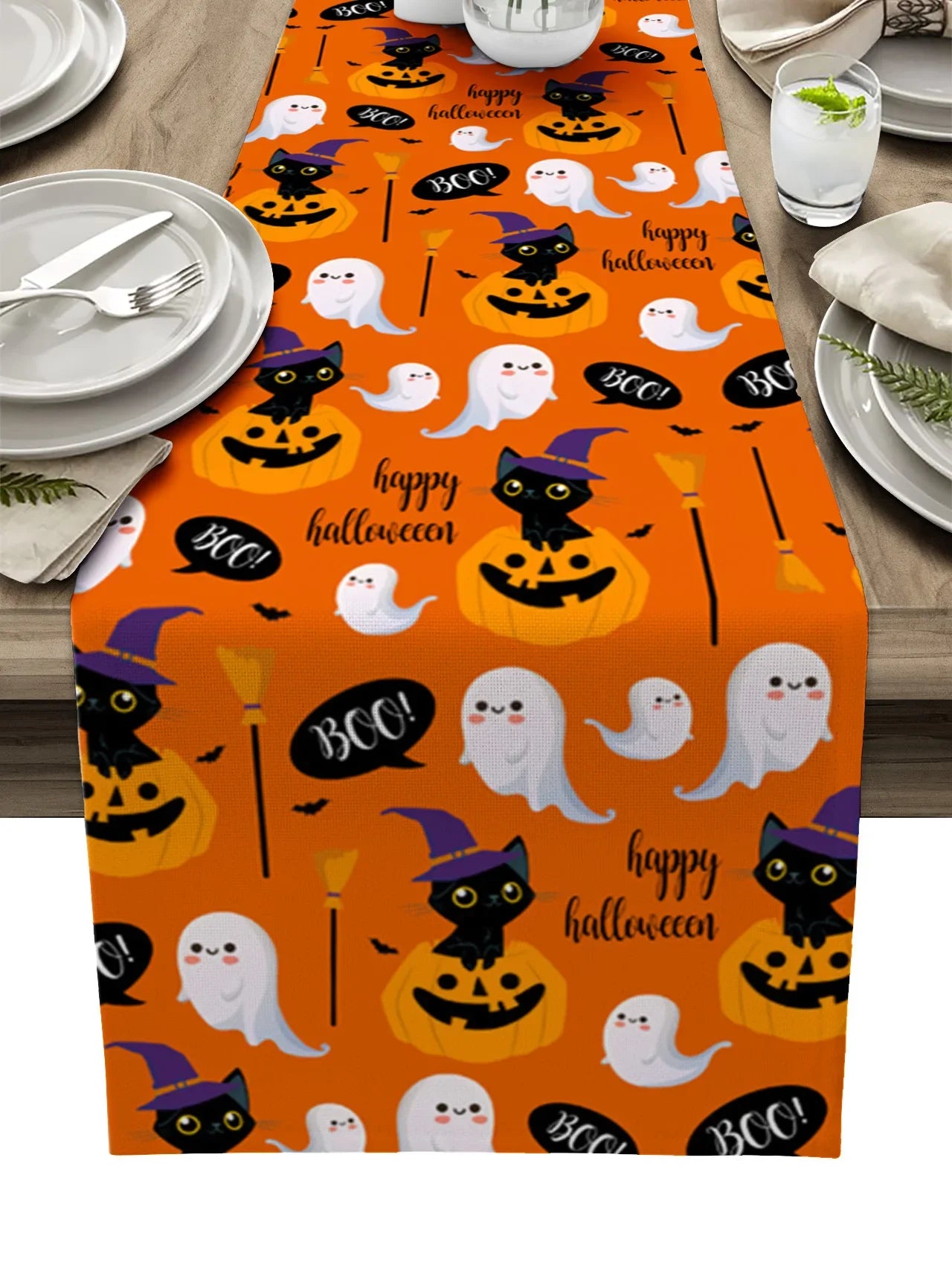 Halloween Horror Pumpkin Bat Linen Table Runners Kitchen Decor Reusable Table Runner for Dining Table Halloween Decorations