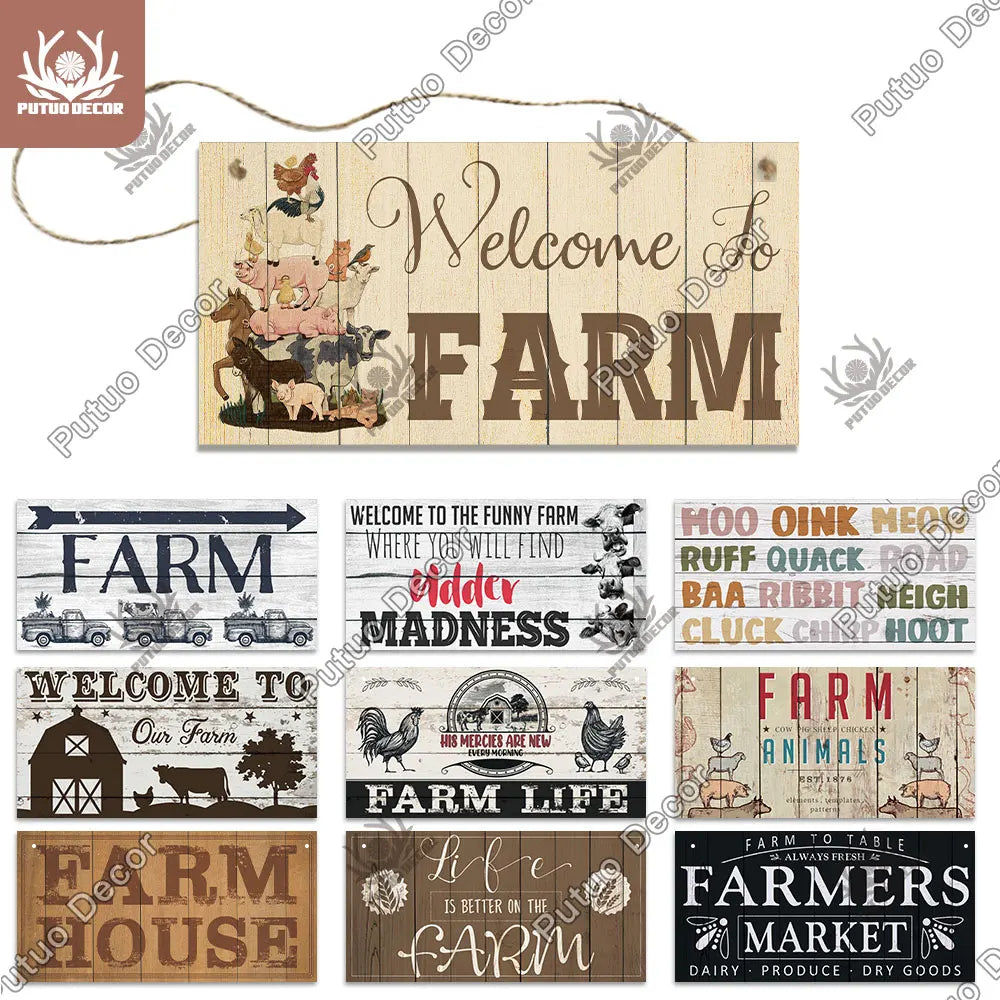 Farm Signs Wooden Hanging Plaque Farmhouse Decorative Plaque for Farmhous Cowshed Farm House Wall Door Hanging Decor